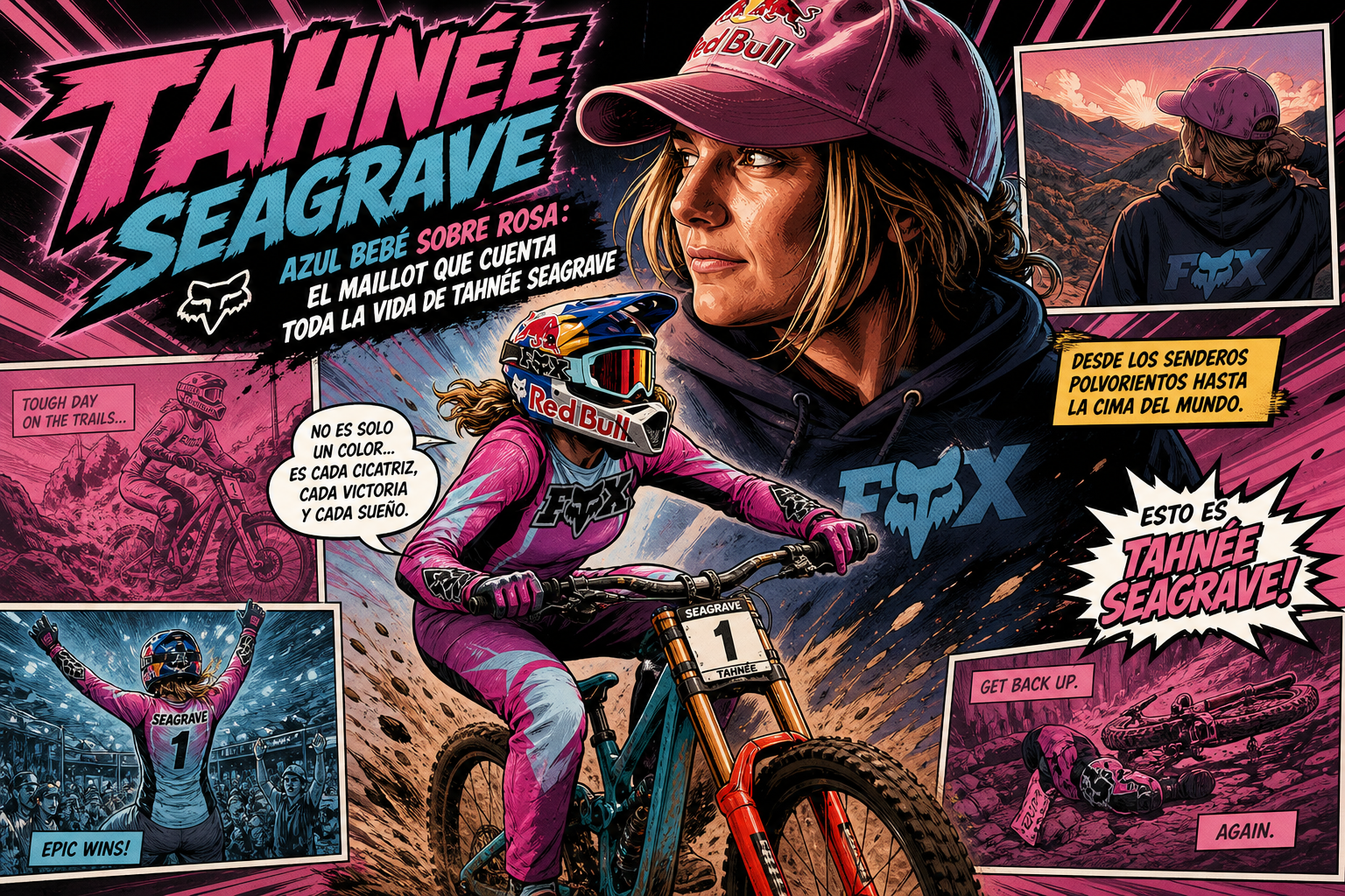 Azul bebé sobre rosa el maillot que cuenta toda la vida de Tahnée Seagrave